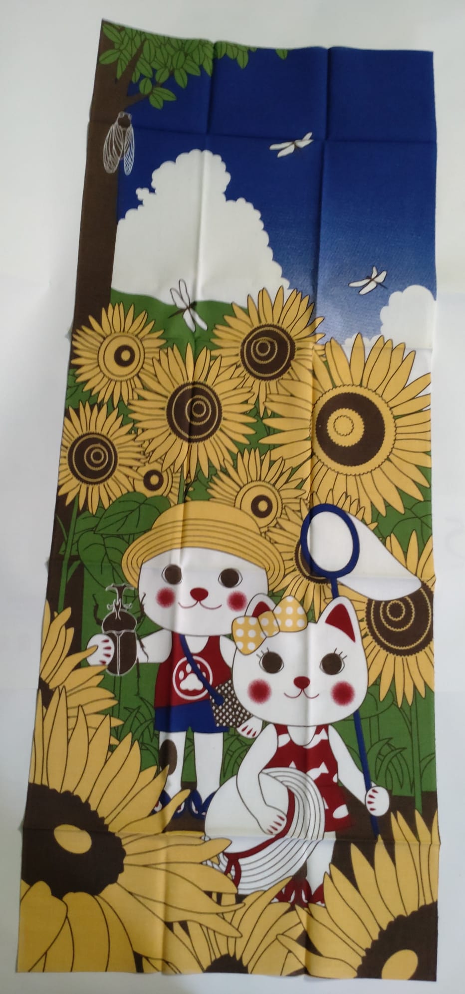 Fuku Maneki Cat Summer Vacation Japanese Tenugui