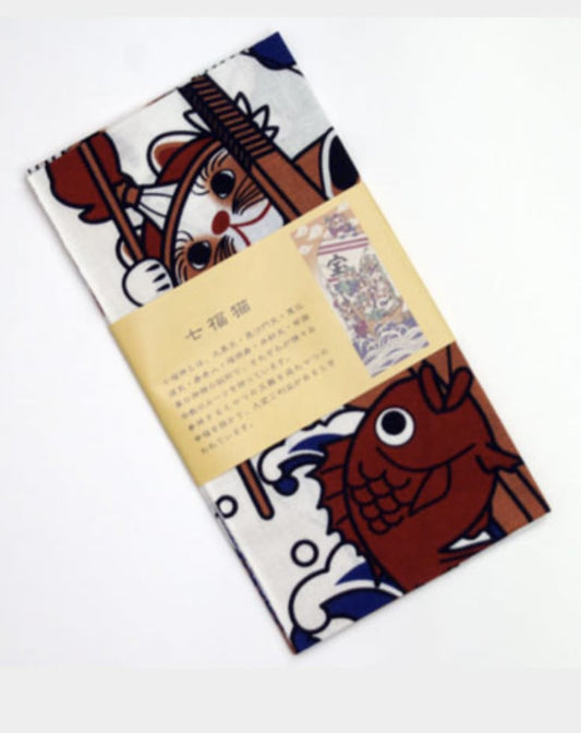 Lucky Maneki Cat - Shichi Lucky Cat Japanese Tenugui
