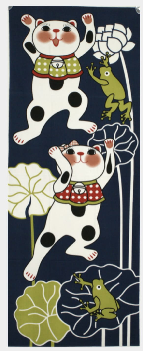 Fuku Maneki Cat - Rain Frog Japanese Tenugui