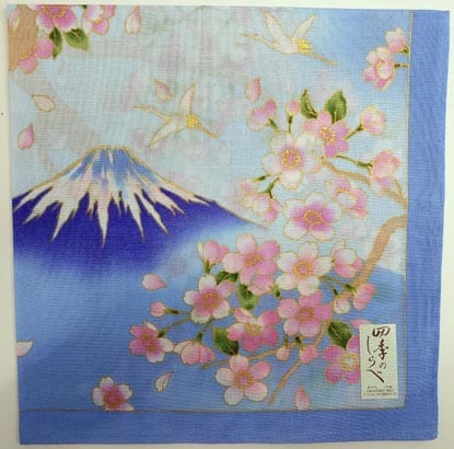 Large printed handkerchief [Tsuru and Sakura Fuji]  Blue 53 x 53cm