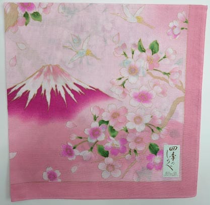 Large printed handkerchief [Tsuru and Sakura Fuji]  pink 53 x 53cm
